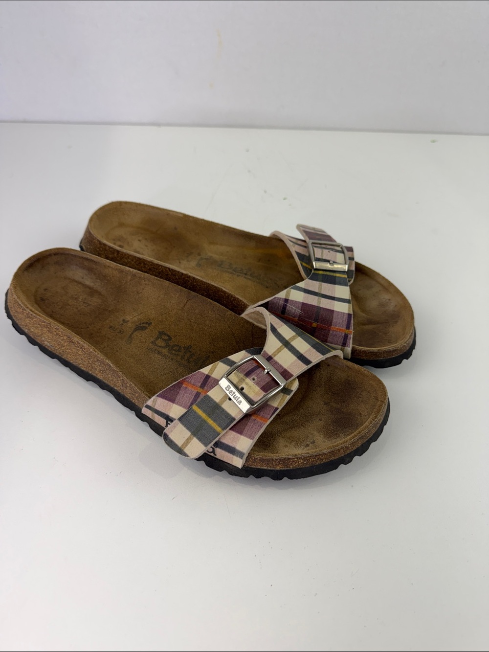 Betula by Birkenstock Plaid Slide Sandals in Pink Plaid
